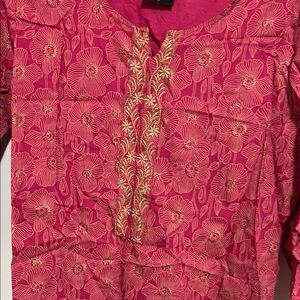 Floral Embroidered Pink Short Kurta